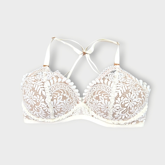 Aerie Real Power Balconette Bra 34DD Ivory Lace Over Beige Far Out - Picture 5 of 10